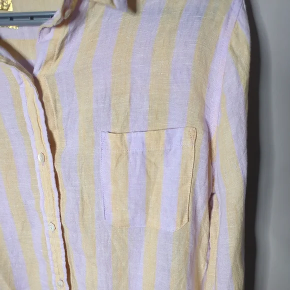 Lilly Pulitzer Coralynn Button Down Shirt‎ 100% Linen Yellow/Purple Stripes - Picture 3 of 8